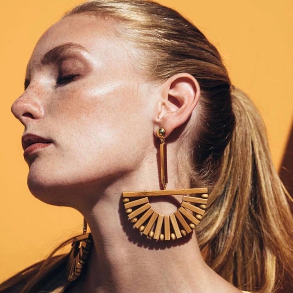 Half Windmill Bamboo Earrings - Picture 3 of 6